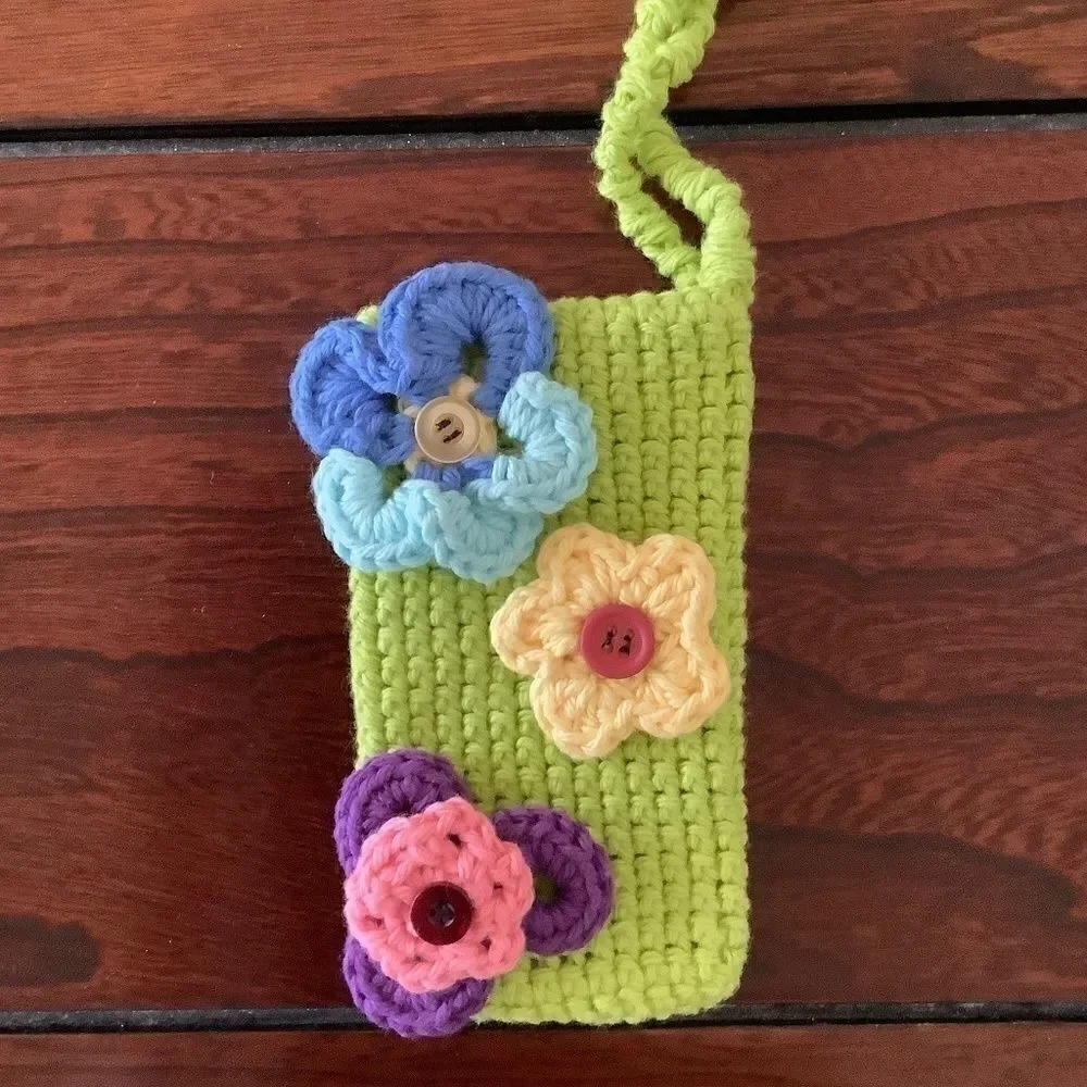 CROCHET Floral Spring Pouch CASE 100% COTTON HAND MADE